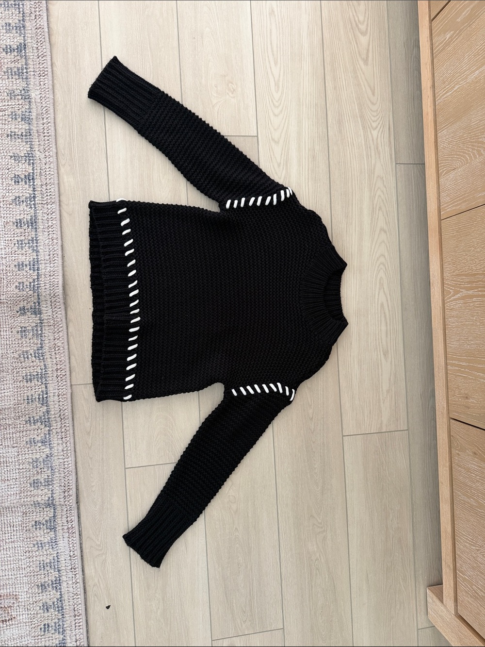 RDI Black Crewneck Sweater with White Stitch Accents